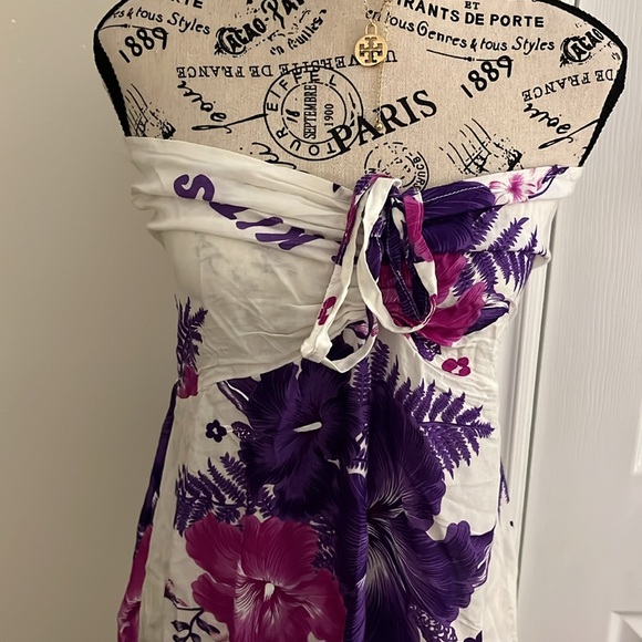 🦚Floral Strapless Dress - Purple and White - Picture 3 of 9